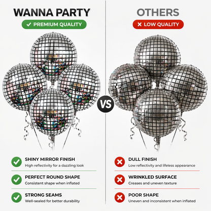 Silver Disco Ball Foil Balloons Set of 4 | Helium Filled & Delivers Inflated | Party Decoration for Birthday, Anniversary & New Year