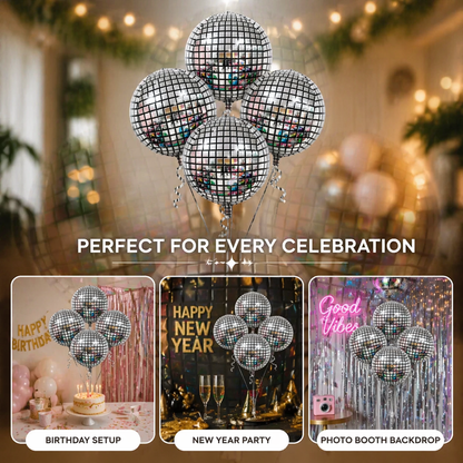 Silver Disco Ball Foil Balloons Set of 4 | Helium Filled & Delivers Inflated | Party Decoration for Birthday, Anniversary & New Year