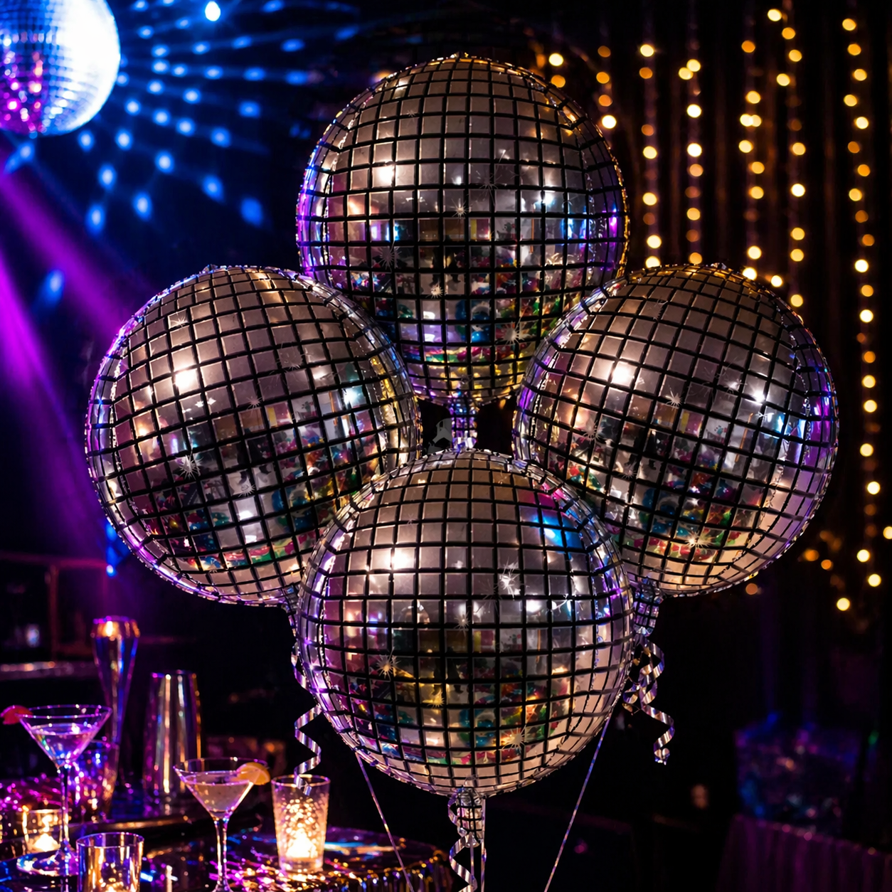 Silver Disco Ball Foil Balloons Set of 4 | Helium Filled & Delivers Inflated | Party Decoration for Birthday, Anniversary & New Year