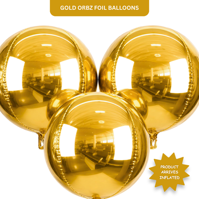 4D Gold Round Orbz Foil Balloons 22 Inch (Pack of 3) | Helium Filled & Delivered Inflated | Giant Balloons for Birthday, Anniversary & Party Decoration