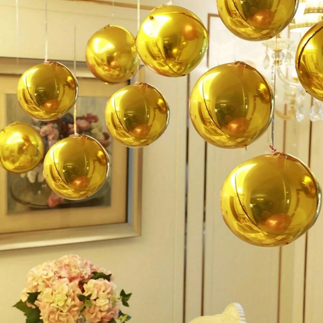 4D Gold Round Orbz Foil Balloons 22 Inch (Pack of 3) | Helium Filled & Delivered Inflated | Giant Balloons for Birthday, Anniversary & Party Decoration
