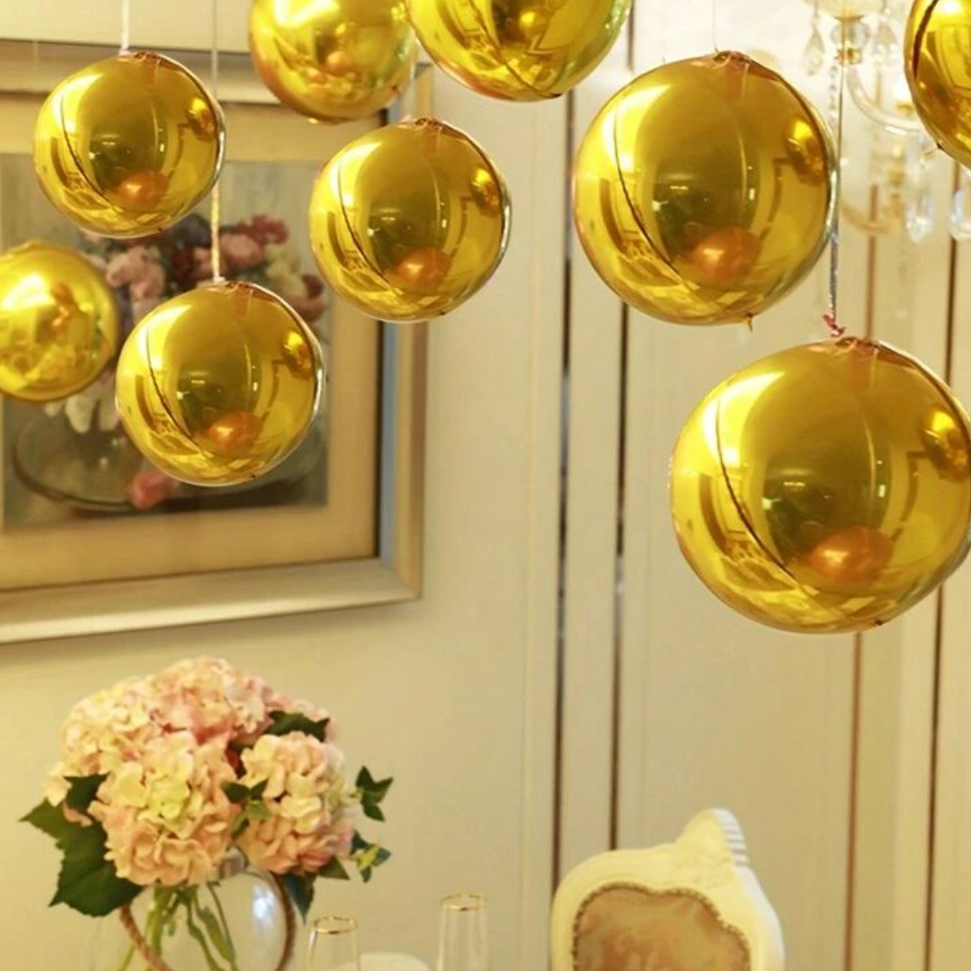 4D Gold Round Orbz Foil Balloons 22 Inch (Pack of 3) | Helium Filled & Delivered Inflated | Giant Balloons for Birthday, Anniversary & Party Decoration