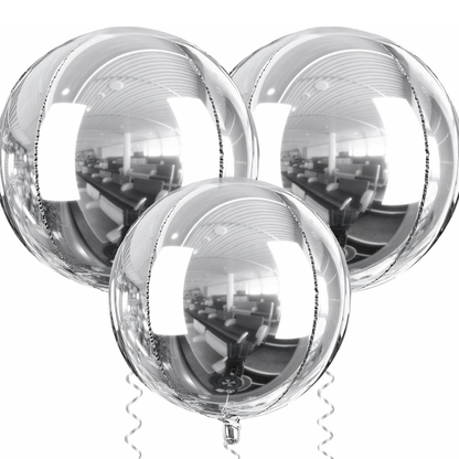 4D Silver Round Orbz Foil Balloons 22 Inch (Pack of 3) | Helium Filled & Delivered Inflated | Giant Balloons for Birthday, Anniversary & Party Decoration