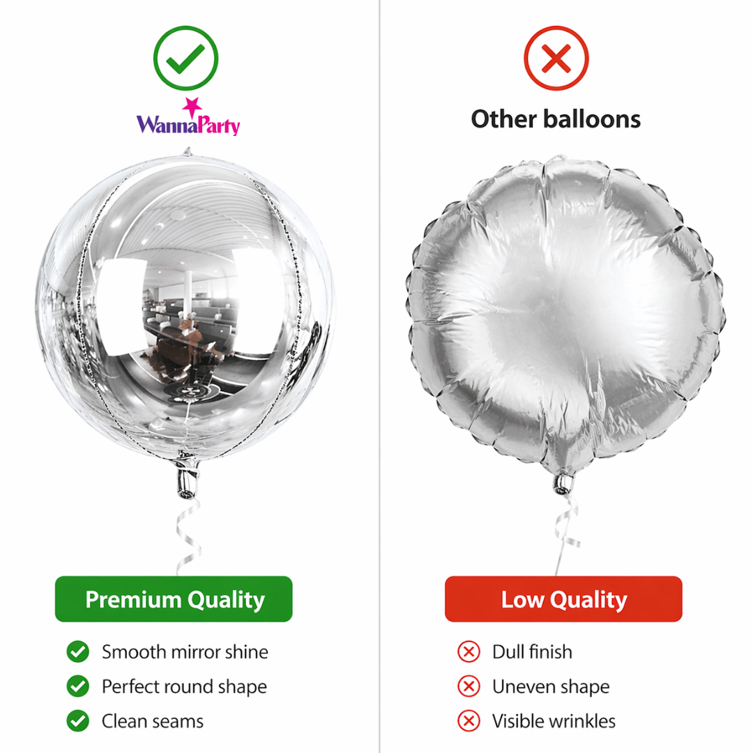 4D Silver Round Orbz Foil Balloons 22 Inch (Pack of 3) | Helium Filled & Delivered Inflated | Giant Balloons for Birthday, Anniversary & Party Decoration