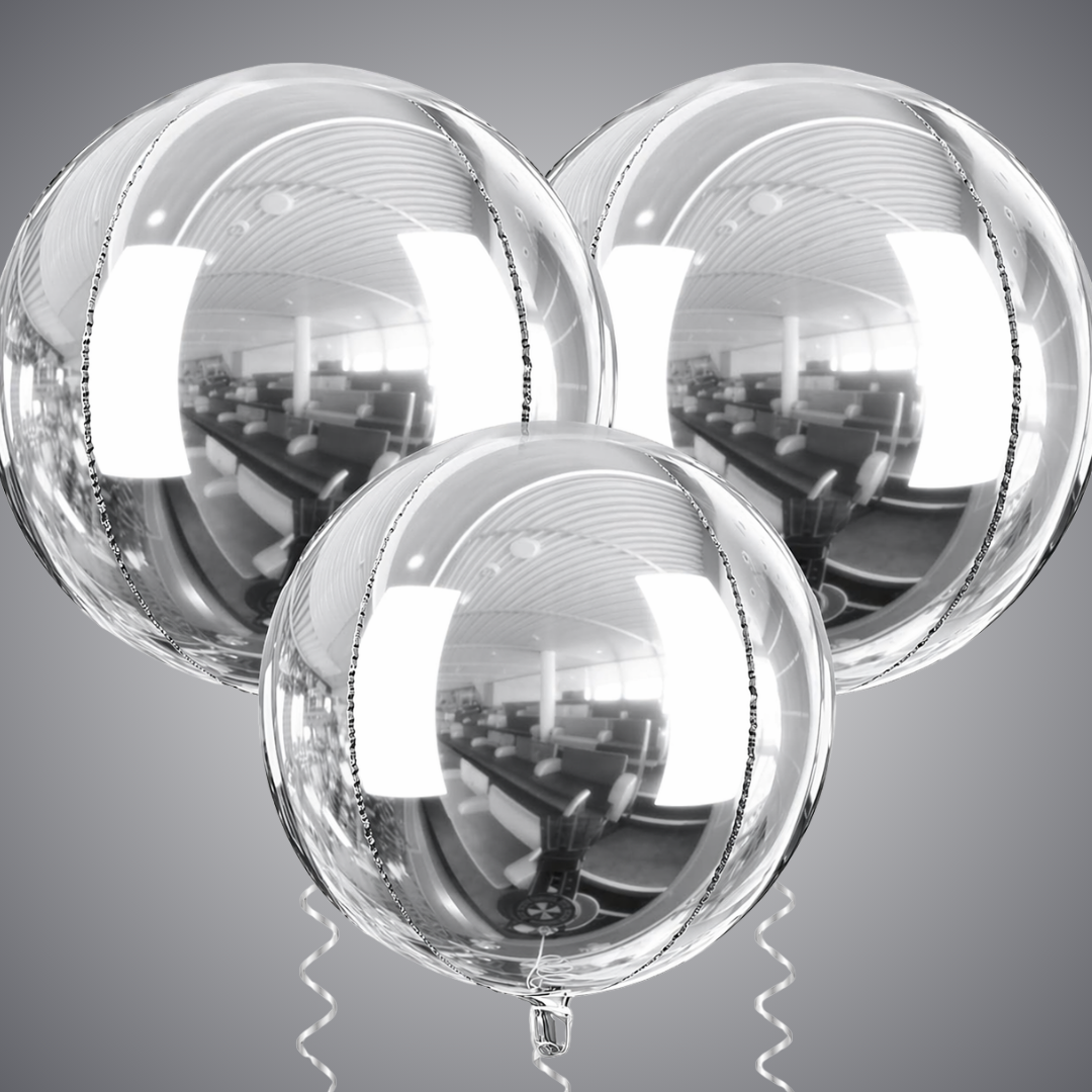 4D Silver Round Orbz Foil Balloons 22 Inch (Pack of 3) | Helium Filled & Delivered Inflated | Giant Balloons for Birthday, Anniversary & Party Decoration