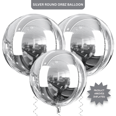 4D Silver Round Orbz Foil Balloons 22 Inch (Pack of 3) | Helium Filled & Delivered Inflated | Giant Balloons for Birthday, Anniversary & Party Decoration