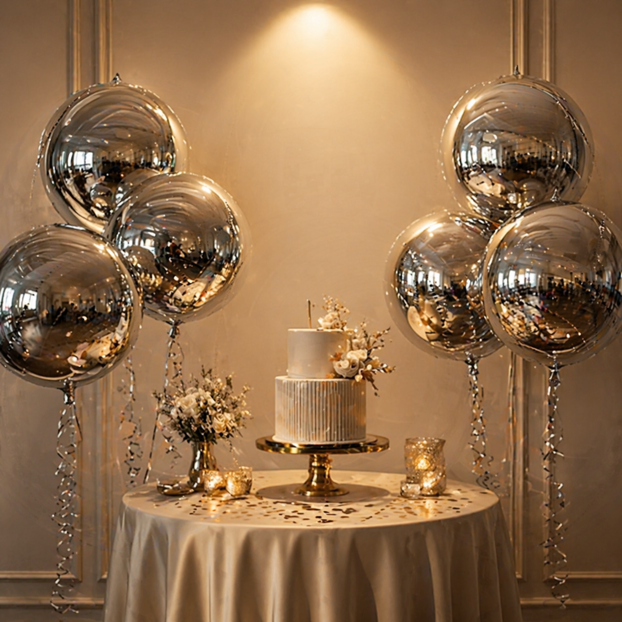 4D Silver Round Orbz Foil Balloons 22 Inch (Pack of 3) | Helium Filled & Delivered Inflated | Giant Balloons for Birthday, Anniversary & Party Decoration