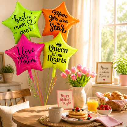 Mom You’re Special Printed UV Neon Star Balloons Set of 4