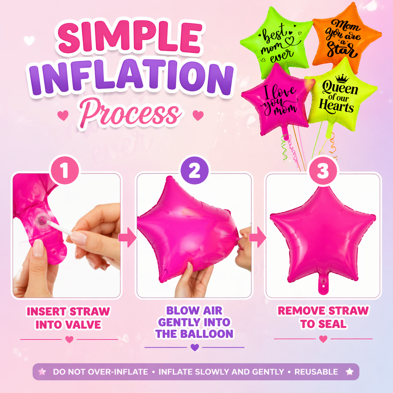 Mom You’re Special Printed UV Neon Star Balloons Set of 4