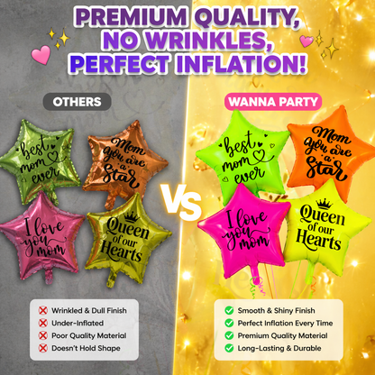 Mom You’re Special Printed UV Neon Star Balloons Set of 4