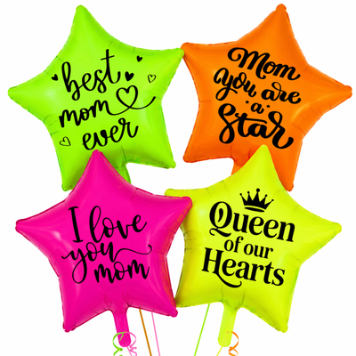 Mom You're Special Printed UV Neon Star Balloons Set of 4