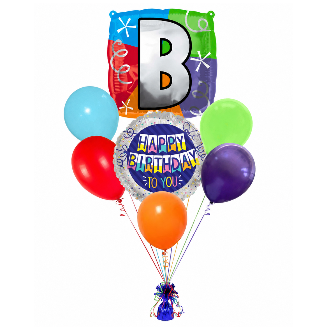 Customizable Alphabet "B" Square Shaped Balloon with Customized Name Stickers Bouquet Set of 7PC | Customizable Name Inital Balloons| Choose Your Name