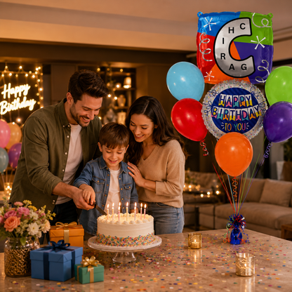 Customizable Alphabet "C" Square Shaped Balloon with Customized Name Stickers Bouquet Set of 7PC | Customizable Name Inital Balloons| Choose Your Name