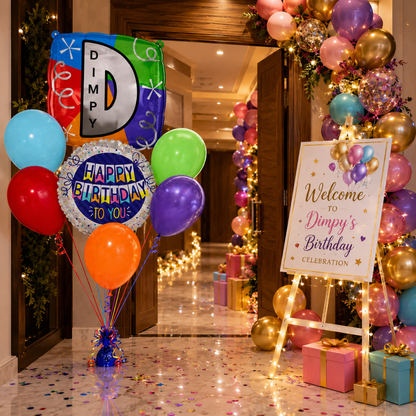 Customizable Alphabet "D" Square Shaped Balloon with Customized Name Stickers Bouquet Set of 7PC | Customizable Name Inital Balloons| Choose Your Name