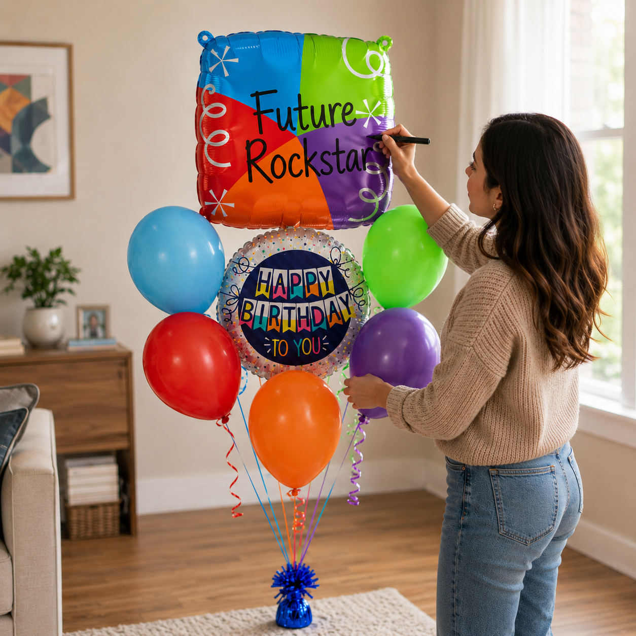 Customizable Alphabet "K" Square Shaped Balloon with Customized Name Stickers Bouquet Set of 7PC | Customizable Name Initial Balloons | Choose Your Name | Helium Filled & Delivers Inflated