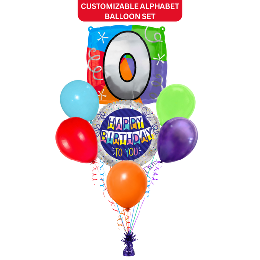 Customizable Alphabet "O" Square Shaped Balloon with Customized Name Stickers Bouquet Set of 7PC | Customizable Name Inital Balloons| Choose Your Name