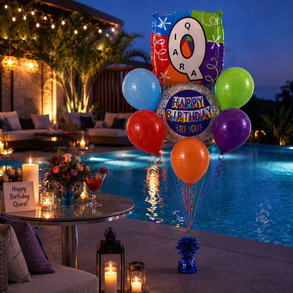 Customizable Alphabet "Q" Square Shaped Balloon with Customized Name Stickers Bouquet Set of 7PC | Customizable Name Inital Balloons| Choose Your Name