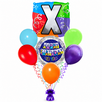 Customizable Alphabet "X" Square Shaped Balloon with Customized Name Stickers Bouquet Set of 7PC | Customizable Name Inital Balloons| Choose Your Name