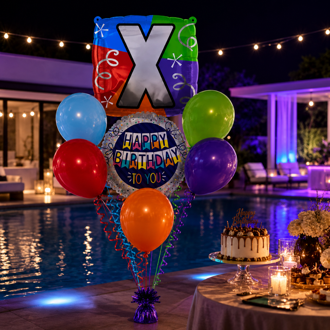 Customizable Alphabet "X" Square Shaped Balloon with Customized Name Stickers Bouquet Set of 7PC | Customizable Name Inital Balloons| Choose Your Name