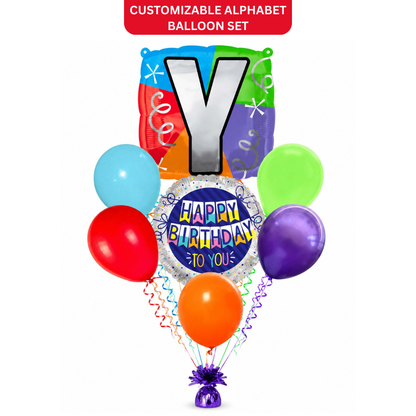 Customizable Alphabet "Y" Square Shaped Balloon with Customized Name Stickers Bouquet Set of 7PC | Customizable Name Inital Balloons| Choose Your Name