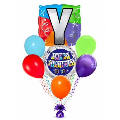 Customizable Alphabet "Y" Square Shaped Balloon with Customized Name Stickers Bouquet Set of 7PC | Customizable Name Inital Balloons| Choose Your Name