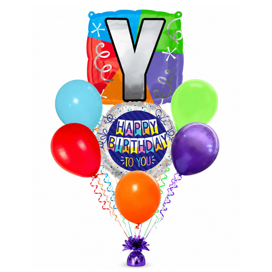 Customizable Alphabet "Y" Square Shaped Balloon with Customized Name Stickers Bouquet Set of 7PC | Customizable Name Initial Balloons | Choose Your Name | Helium Filled & Delivers Inflated