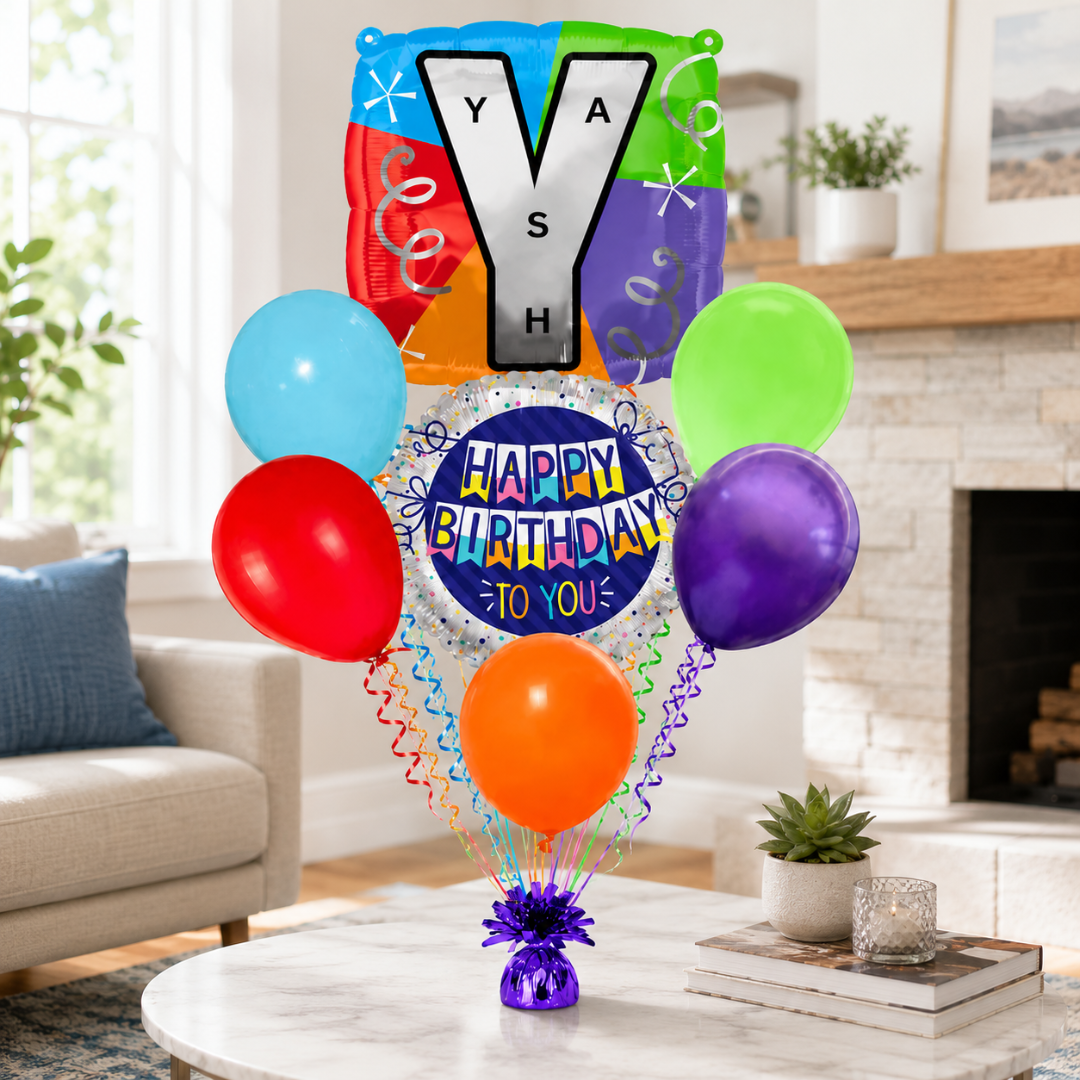 Customizable Alphabet "Y" Square Shaped Balloon with Customized Name Stickers Bouquet Set of 7PC | Customizable Name Initial Balloons | Choose Your Name | Helium Filled & Delivers Inflated