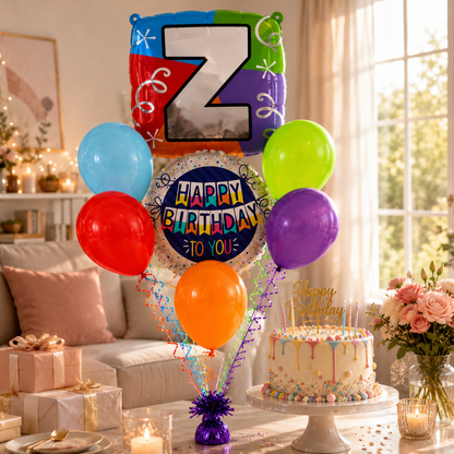 Customizable Alphabet "Z" Square Shaped Balloon with Customized Name Stickers Bouquet Set of 7PC | Customizable Name Inital Balloons| Choose Your Name