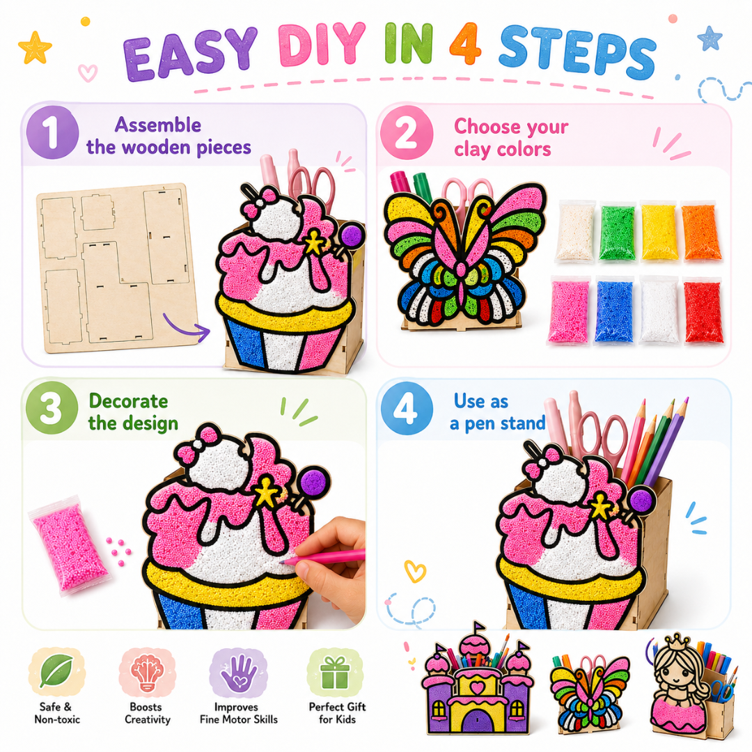 DIY Pen Stand Clay Painting Combo - Pack of 4 for Kids | Wanna Party - Image 4