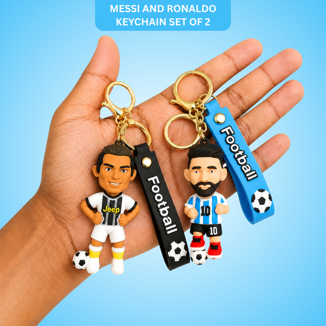 "Messi and Ronaldo White Jersey Keychain Set of 2 - Soccer Fan Gift | Wanna Party" - Image 1