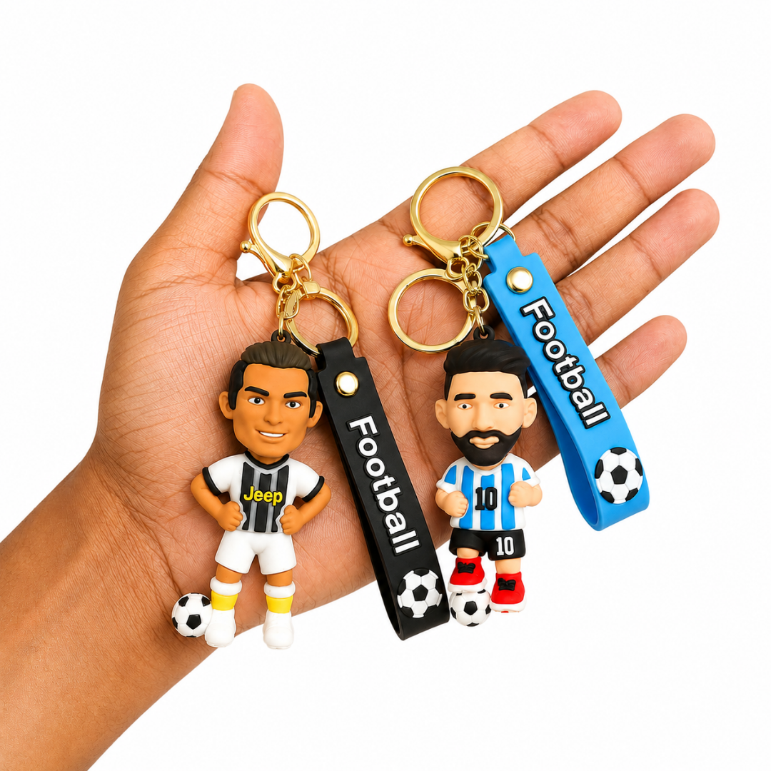 "Messi and Ronaldo White Jersey Keychain Set of 2 - Soccer Fan Gift | Wanna Party" - Image 2