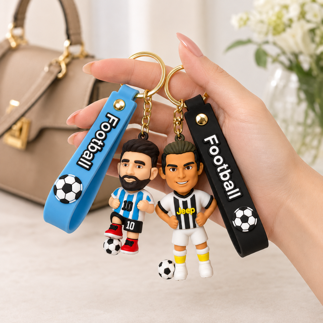 "Messi and Ronaldo White Jersey Keychain Set of 2 - Soccer Fan Gift | Wanna Party" - Image 3