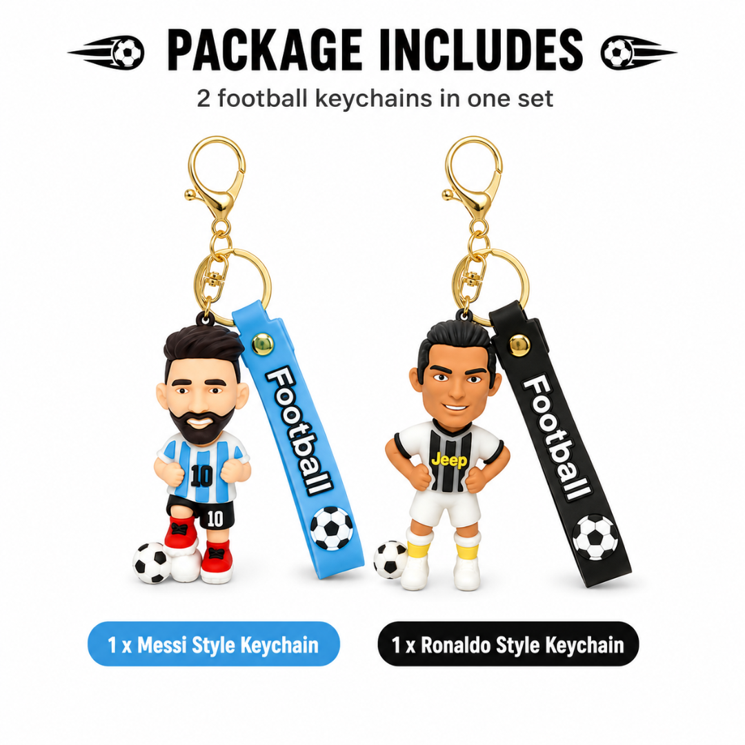"Messi and Ronaldo White Jersey Keychain Set of 2 - Soccer Fan Gift | Wanna Party" - Image 4