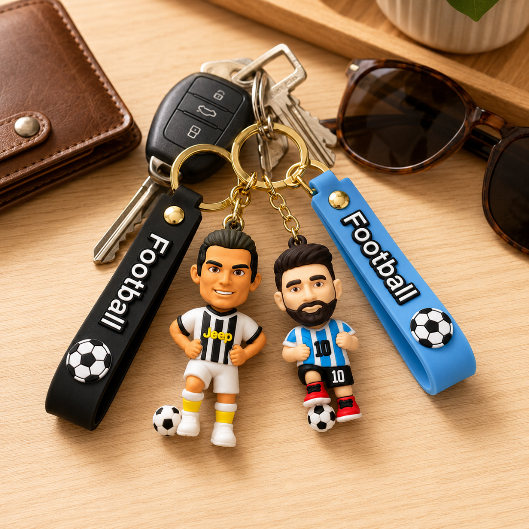 "Messi and Ronaldo White Jersey Keychain Set of 2 - Soccer Fan Gift | Wanna Party" - Image 6