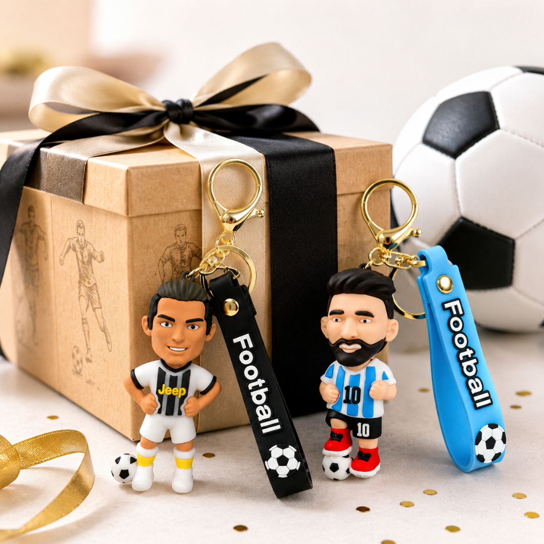 "Messi and Ronaldo White Jersey Keychain Set of 2 - Soccer Fan Gift | Wanna Party" - Image 9