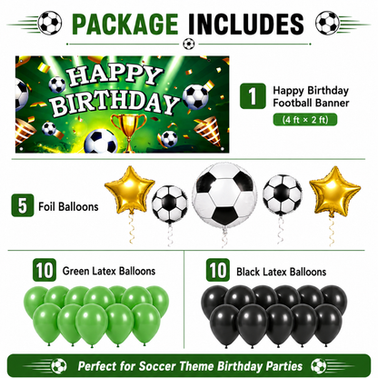 Soccer Theme Birthday Decoration Combo - 26PC