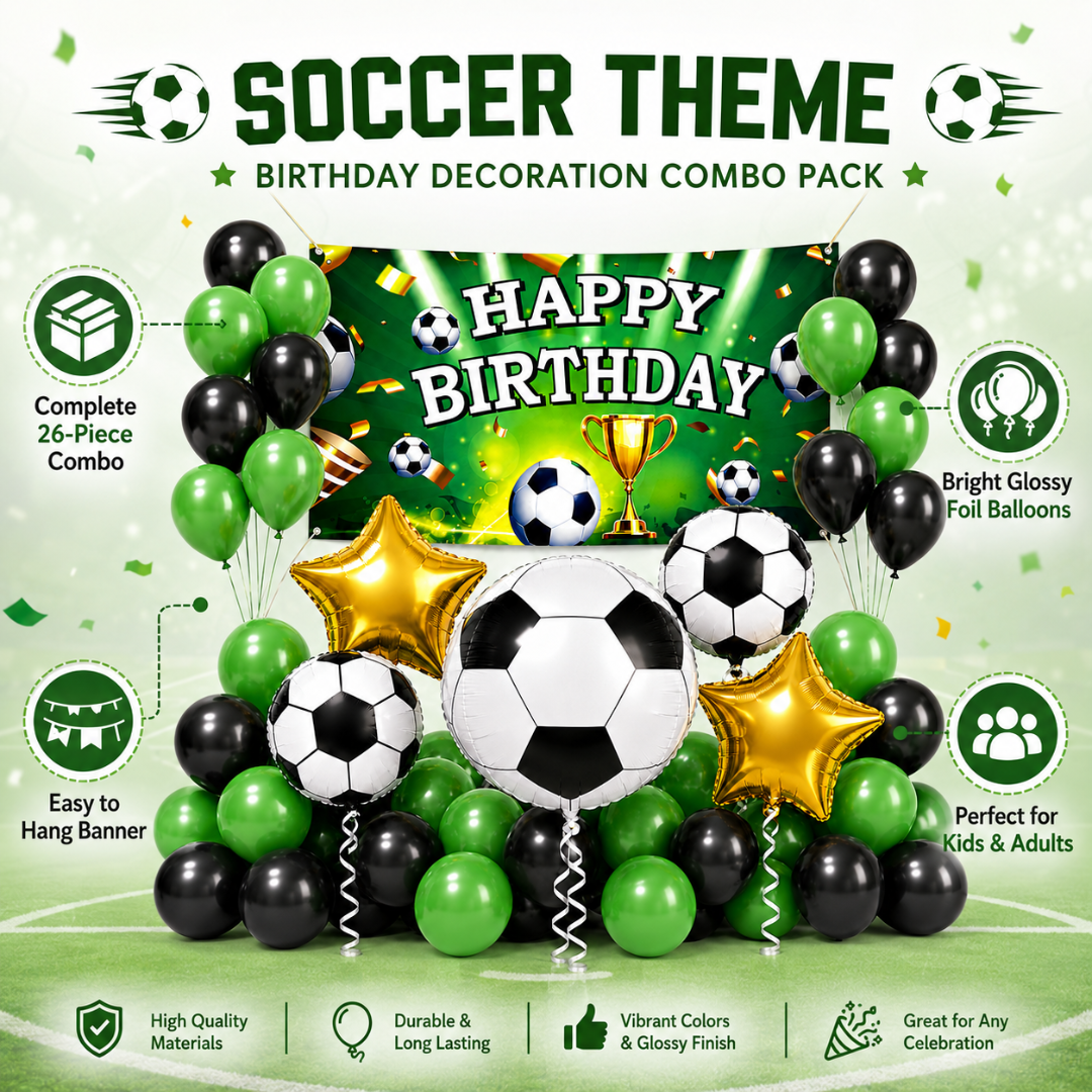 Soccer Theme Birthday Decoration Combo - 26PC