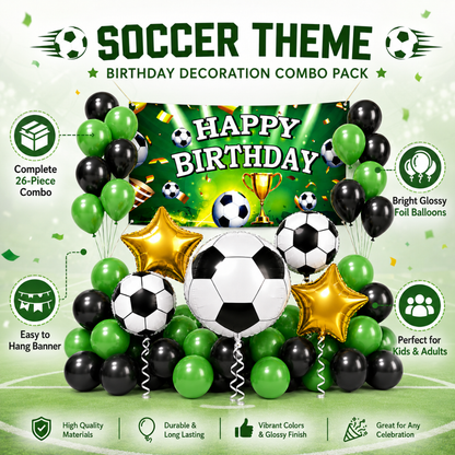 Soccer Theme Birthday Decoration Combo - 26PC