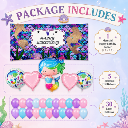 Mermaid Theme Birthday Decoration Combo - 36PC