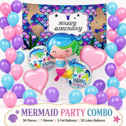 Mermaid Theme Birthday Decoration Combo - 36PC