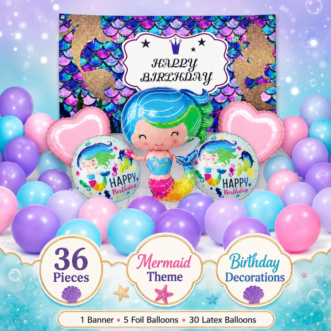 Mermaid Theme Birthday Decoration Combo - 36PC