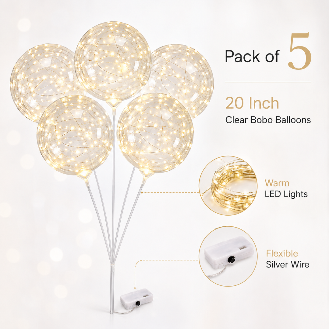 Transparent LED Bobo Balloons 20 Inch - 5PC