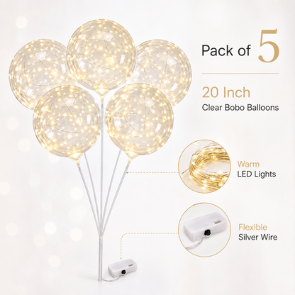 Transparent LED Bobo Balloons 20 Inch - 5PC