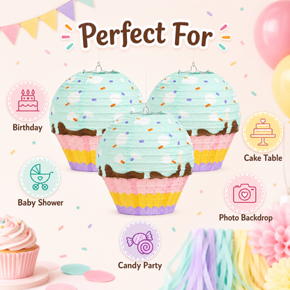 Cupcake Shaped Paper Lanterns - 3PC