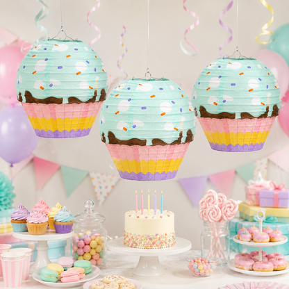 Cupcake Shaped Paper Lanterns - 3PC