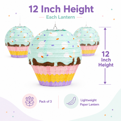 Cupcake Shaped Paper Lanterns - 3PC