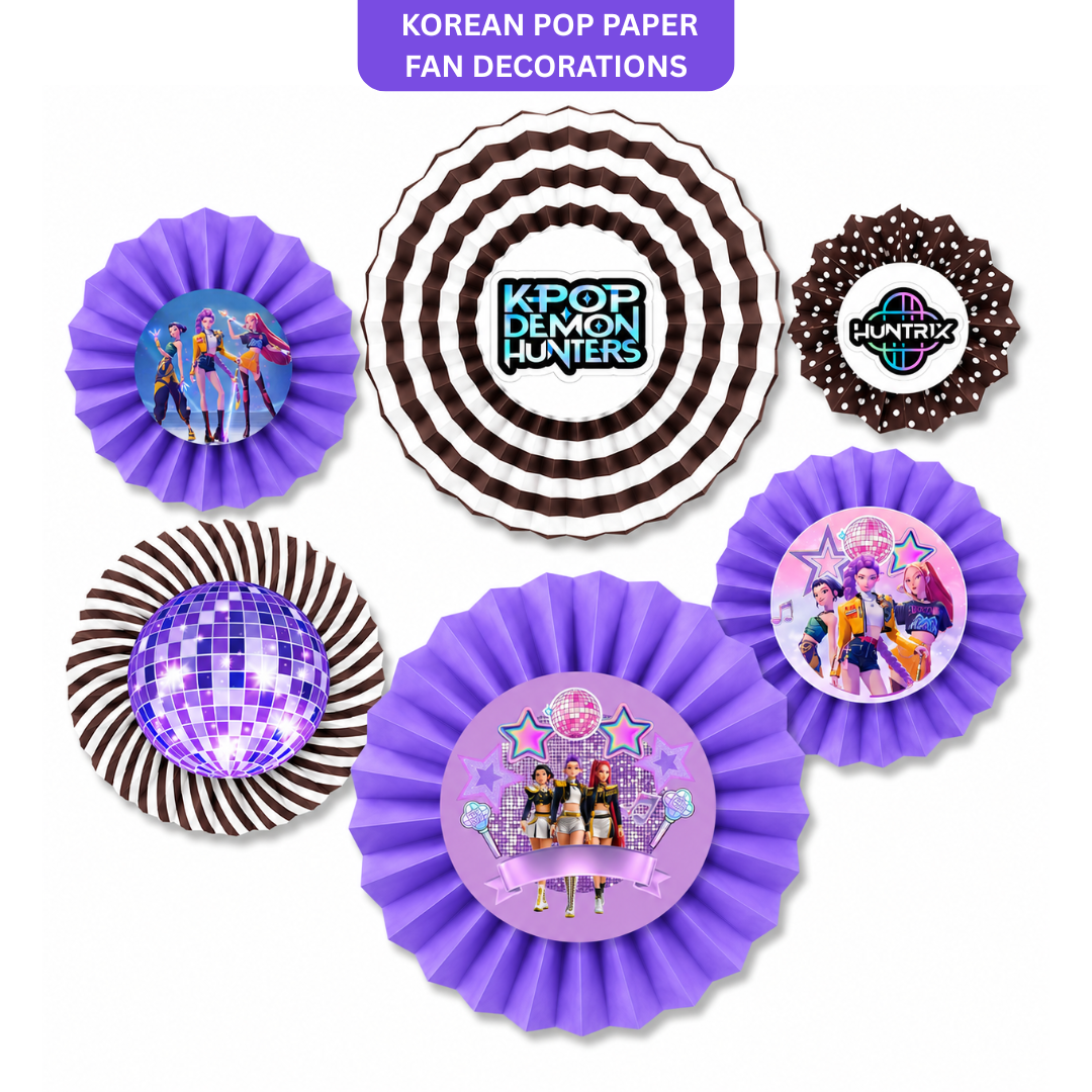 K-POP  Purple Paper Fan Decorations - 6PC