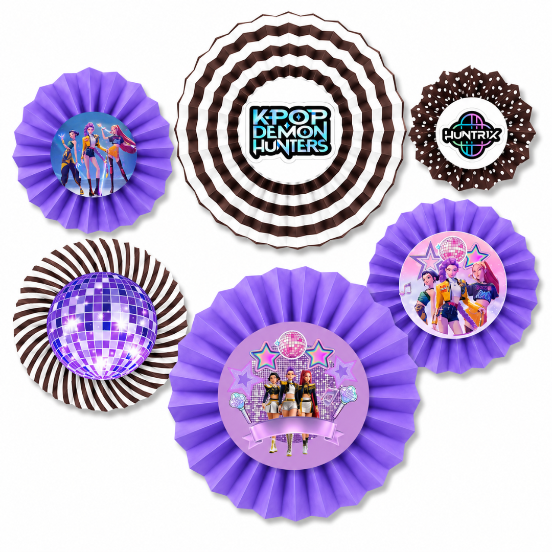 K-POP  Purple Paper Fan Decorations - 6PC