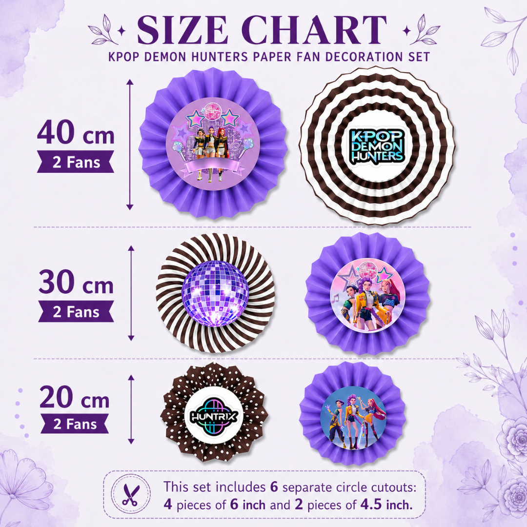 K-POP  Purple Paper Fan Decorations - 6PC