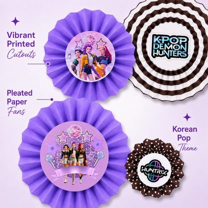K-POP  Purple Paper Fan Decorations - 6PC